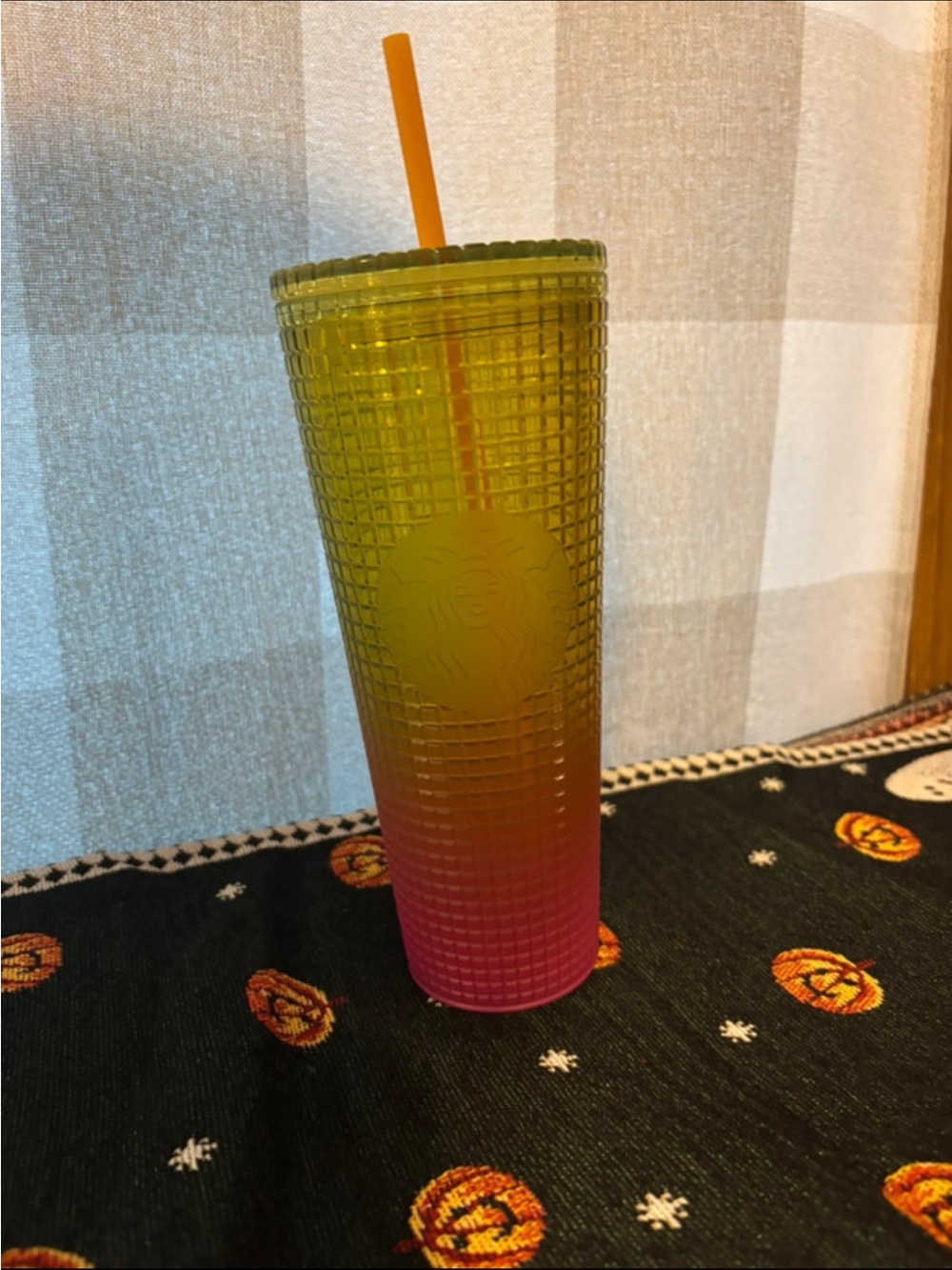 Starbucks Yellow to Pink Ombre Studded Tumbler with Orange Straw